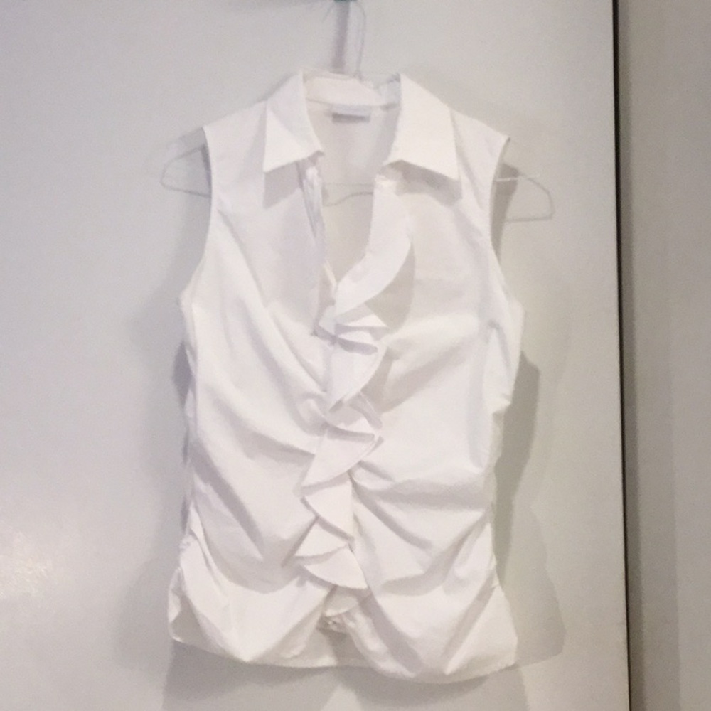 New York & Company White Ruffle Blouse